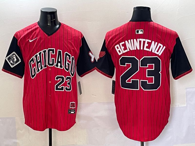 Men Chicago White Sox #23 Benintendi Red Stripe Joint Name Nike 2025 MLB Jersey style 23->chicago white sox->MLB Jersey